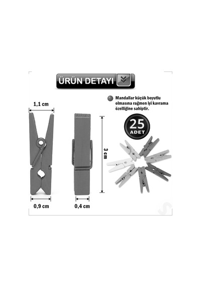 Dekoratif Ahşap Süs Mandalı, 3 Cm X 25 Adet - Natürel 1+