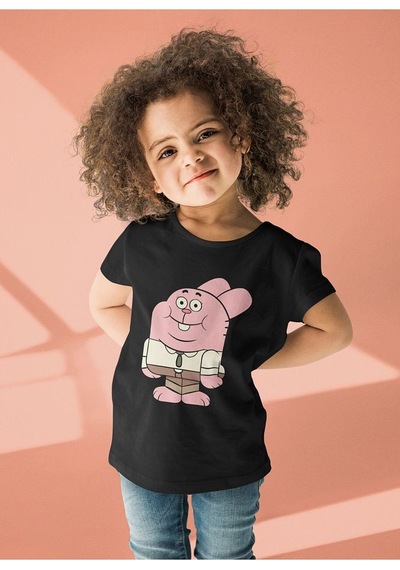 Sevbano Unisex Richard Watterson Baskılı Gumball Çizgi Film Çocuk Tişört Siyah
