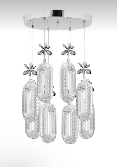 Alfa Led 8'li Krom 3 Renk Modu Ledli Kristal Taşlı Modern Led Avize Krom
