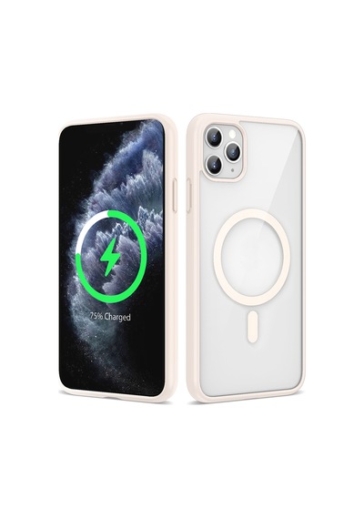 Zore Apple iPhone Uyumlu 11 Pro Max Kılıf Magsafe Wireless Şarj Özellikli Silikon Omsy Ege Kapak - Pembe