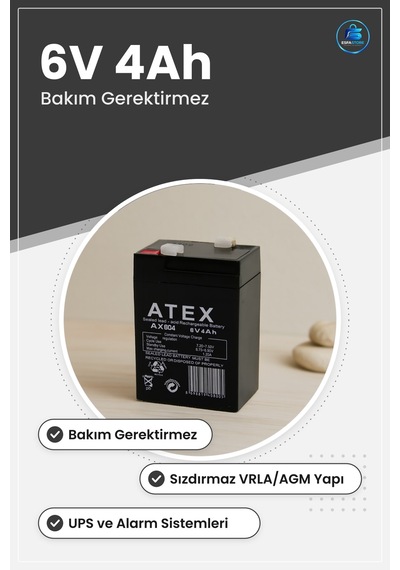 Kuru Akü 6v 4ah Şarjlı Bakım Gerektirmeyen Vrla Agm Sızdırımaz Ku