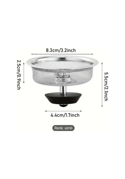 1 Adet Paslanmaz Çelik Lavabo Süzgeci ,sepeti Tıpa İle Mutfak Gider Yakalayıcı Çelik Diğer