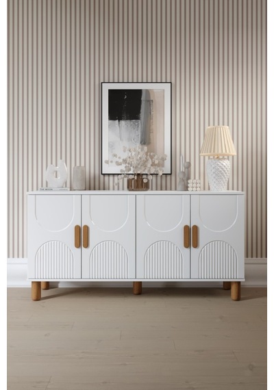 Linea Bohem Konsol 4 Kapaklı Mdf Mebran Kapak 160 Cm Modern Salon Konsolu Beyaz