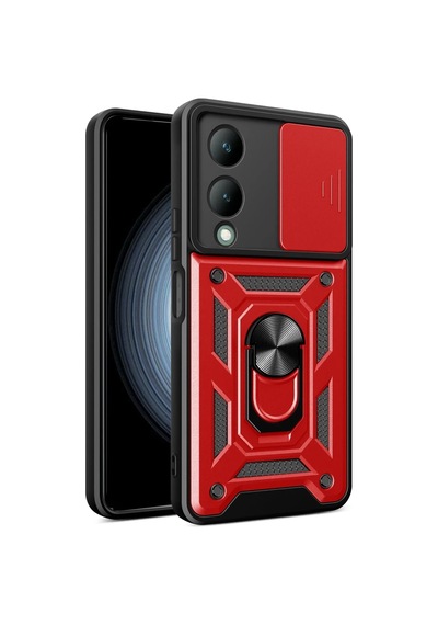 Vivo Y17s Uyumlu Kılıf Pars Lens Yüzüklü Silikon - Kırmızı