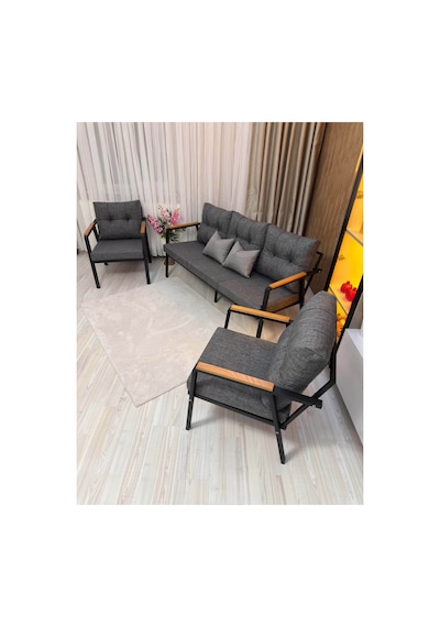 Houseart Bella 3+1+1 , Balkon, Bahçe - Cafe , Teras , Metal Kanepe Koltuk Takımı ,çay Seti Gri