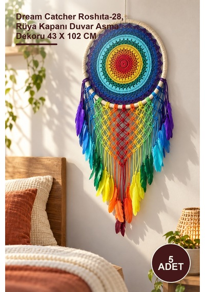 5 Adet Düş Kapanı Dream Catcher Roshıta-28, Rüya Kapanı Duvar Asma Dekoru 43 X 102 Cm