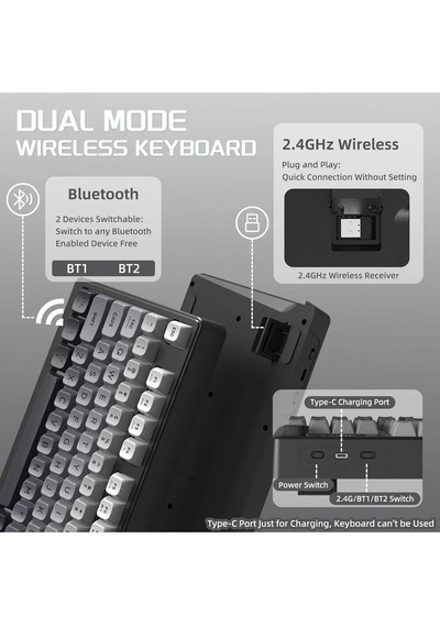 Miaxtreme Freewolf M96 2.4g+bt5.0 Triple Mebran Sessiz Tasarım Tft Led Ekranlı Reinbow Gaming Oyuncu Klavye