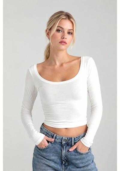 Cloudymood Kadın Ultra Soft Oval Yaka Bluz Ekru - 894338718 Ekru