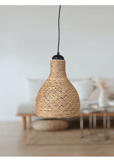 Tek-iş 23 Cm X 27 Cm X 87 Rustik Jüt Halatlı Sarkıt Lamba Avize Keten Ip Başlık Küre Top Sarkıt Avize Huni