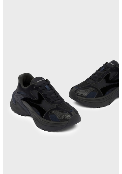 Emporio Armani Süet Detaylı Sneaker Ayakkabı Erkek Ayakkabı Em004828 Af23184 Mz312 Siyah-lacivert
