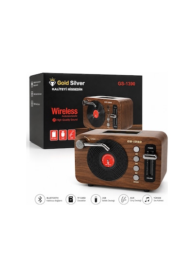 Gs-1390 Retro Bluetooth Hoparlör Ve Fm Radyo Usb Bellek, Tf Kart, Aux Girişli Ahşap Tasarım