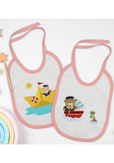 BK Kids Sevimli Kaptan Tasarımlı 2’li Pembe Mama Önlüğü-1 Pembe
