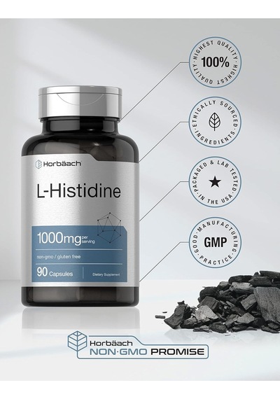 Horbaach L-histidine 1000mg 90 Capsules Non-gmo And Gluten Fr...