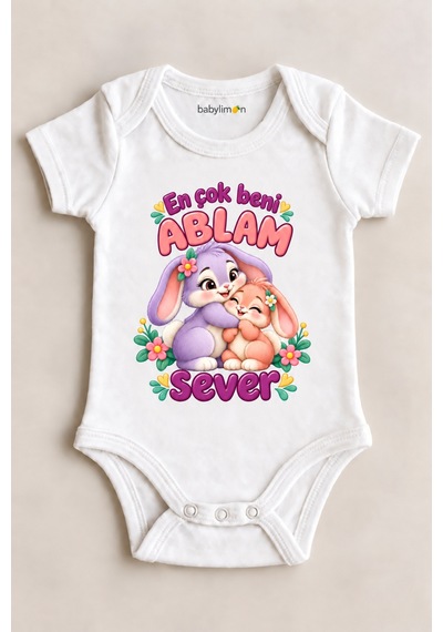 Babylimon En Çok Beni Ablam Sever Beyaz Kısa Kollu Çıtçıtlı Bebek Zıbını Beyaz - 930083818 Beyaz