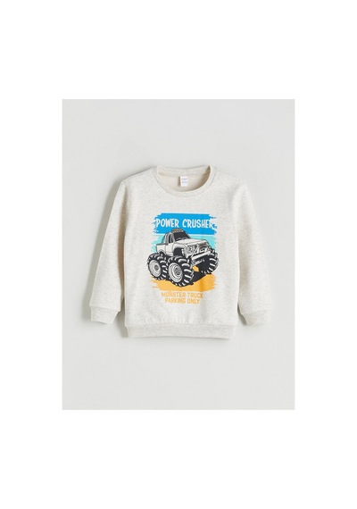 LC Waikiki Bisiklet Yaka Erkek Çocuk Sweatshirt Off Whıte Melang