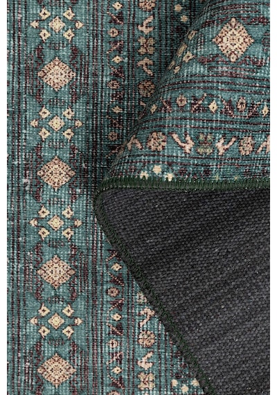 Artloop Relic Yeşil Vintage Dokulu Geleneksel Desenli Dokuma Tabanlı Şönil Halı Al 481 Zümrüt Yeşili - Krem