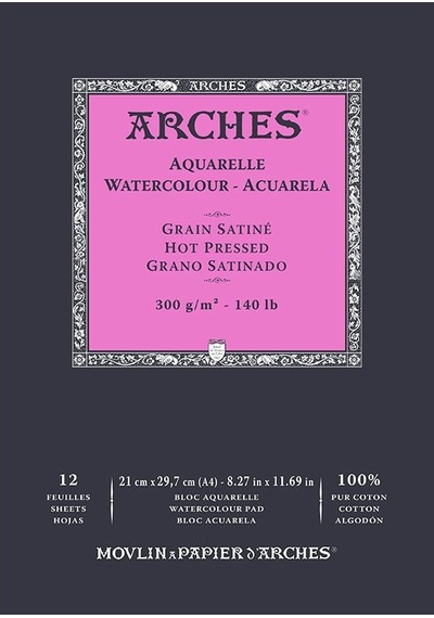 Arches Sulu Boya Blok Defter Hot Pressed 300G 12 Yaprak 21X29.7