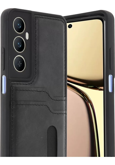 Newface Realme C65 Sara Kartvizitli Deri Kılıf - Siyah
