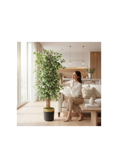 150 Cm Yapay Ficus Siyah Gold 30x30 Dekoratif Ağaç