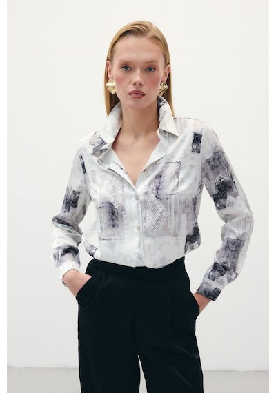 Sateen Desenli Klasik Gömlek - Bej-136290 Bej