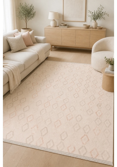 Mira Modern Salon Oturma Odası Halısı Akrilik Krem Ekru Vizon Robot Süpürge Uyumlu Kolay Temizlenebilir Krem / Ekru /vizon