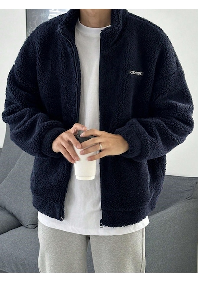 Genius Store Oversize Peluş Tam Fermuarlı Sweatshirt Peluş İçi Polarlı Sherpa Kumaş Sweatshirt Gri