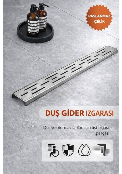 40 Cm Lineer Duş Gider Izgarası 304 Paslanmaz Çelik 5 Cm Genişlik Üst Kanal Izgarası