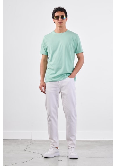 Dufy Mint Yeşili Bisiklet Yaka Pamuklu Düz Renk Slim Fit Erkek T-shirt Mint Yeşili