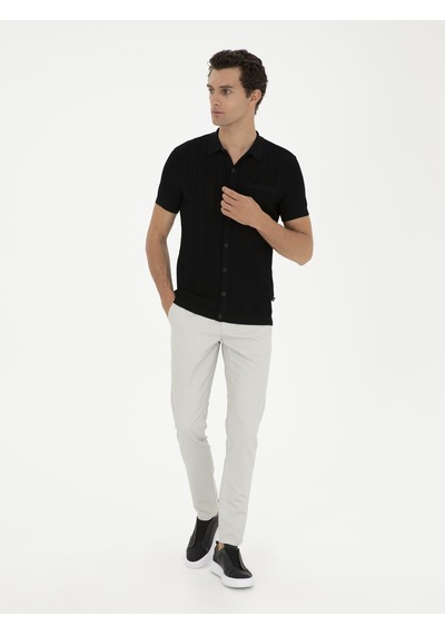 Cacharel Taş Slim Fit Beli Lastikli Kanvas Pantolon Gri