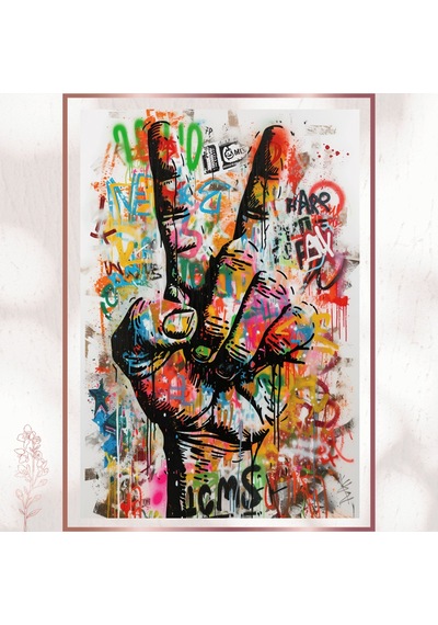 Graffiti Barış Eli - Renkli Sokak Sanatı Pvc Tablo