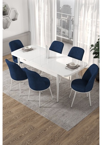 Canisa Concept Kor Serisi 70x114 Açılabilir Mutfak Masası Takımı Beyaz Masa 6 Lacivert Sandalye Masalar Beyaz Sandalyeler Lacivert Canisa Concept Kor Serisi 70x114 Açılabilir Mutfak Masası Takımı Beyaz Masa 6 Lacivert Sandalye Masalar Beyaz Sandalyeler Lacivert