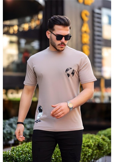 Trc 2778 Astro Baskılı Bisiklet Yaka Erkek Tshirt 001