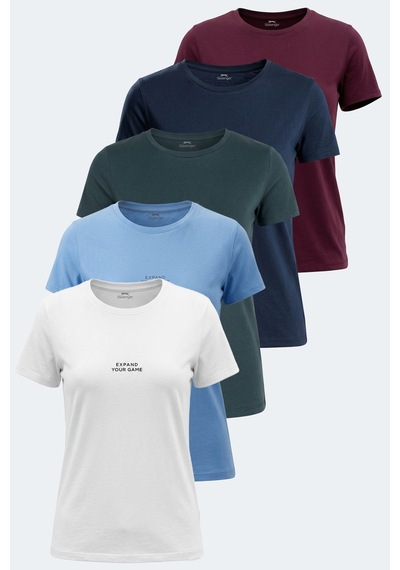 Slazenger Paytons 5 Li Set Kadın Tişört Ekru - Koyu Gri - Bordo -antra