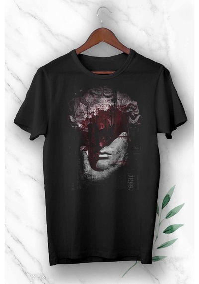 Flood Of Style Unısex Mitoloji Renkli Heykel Baskılı Siyah T-shirt