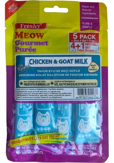 Freshy Meow Tavuklu Ve Keçi Sütlü Krema Kedi Ödülü 60 Gr X 3 Adet