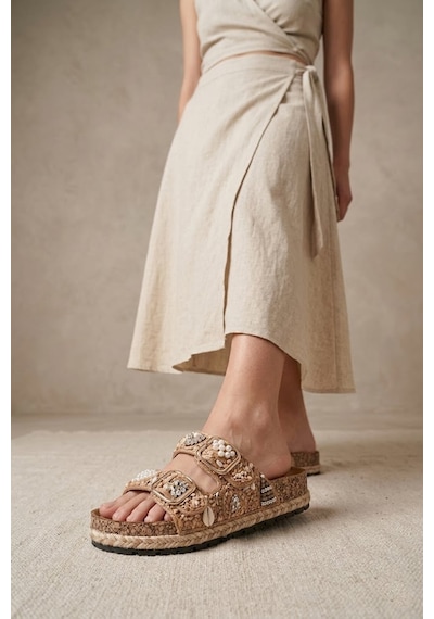 Guja 26y217-9 Kadın Taşlı Düz Terlik Camel