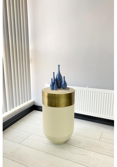 Dekoratif Eskitme Darbuka Beyaz Sehpa 70cm