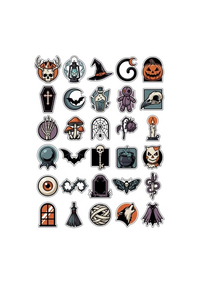 Cadılar Bayramı Gotik Sticker Seti 150 Adet - 5'li Mega Paket No08 - Laptop Defter Ajanda Çok Renkli