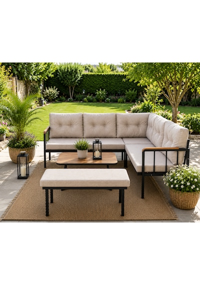 Riva Metal Bahçe Balkon Köşe Takımı Siyah Boyalı İskelet Keten Kumaş Süngerli 180x120 Cm Cappuccino Riva Metal Bahçe Balkon Köşe Takımı Siyah Boyalı İskelet Keten Kumaş Süngerli 180x120 Cm Cappuccino