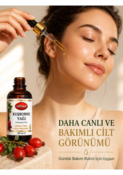 Kuşburnu Yağı 20 Ml Soğuk Pres Saf Cilt Bakım Yağı Yüz İçin Yoğun Nem Ve Işıltı Etkisi