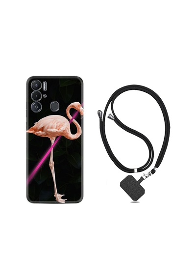 Tecno Pova Neo Kılıf İpli Boyun Askılı Desenli Silikon Line Filamingo 1776