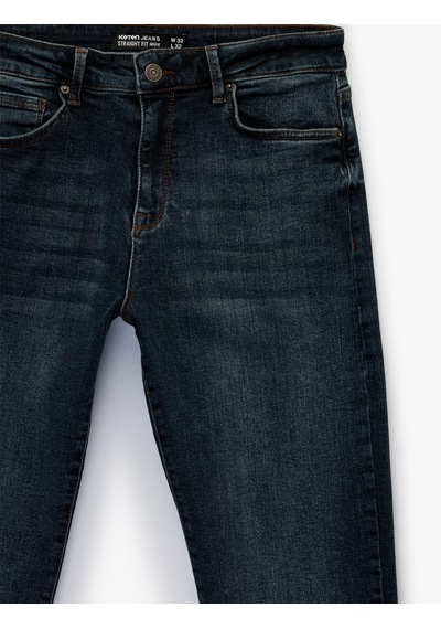 Koton Normal Bel Cepli Straight Fit Jean Pantolon - Mark Jean Koyu İndigo 6sam40147nd