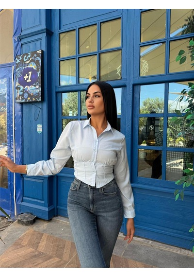 WeShaya Bebe Mavi Polyester Parçalı Desenli Gömlek Bebe Mavi