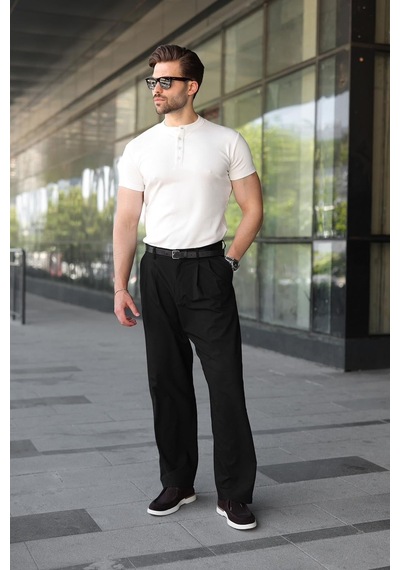 Madmext Ekru Slim Fit Hakim Yaka Triko Erkek Tişört E7189