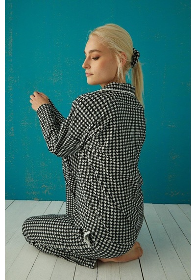 Pijamoni Kadın Süet Boydan Düğmeli Pijama Takımı - 5660-4 001
