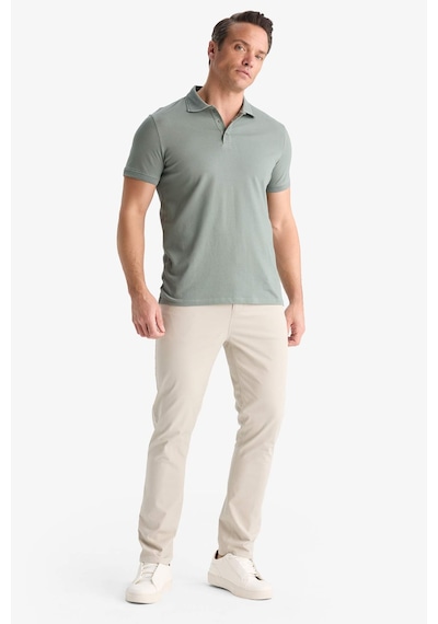 DeFacto Slim Fit Dar Kesim Polo Yaka Kısa Kollu Dokulu Basic Düz Tişört T5259AZ25SMGN1153