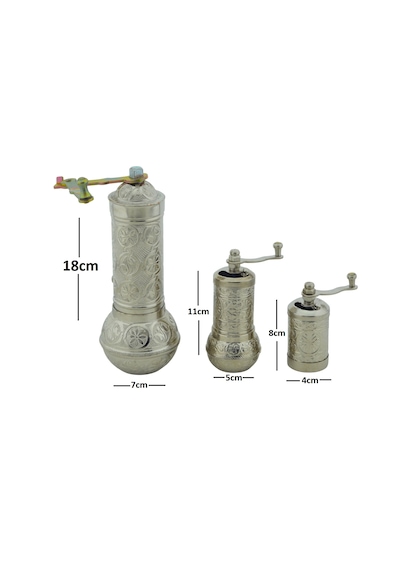 Zamak Metal Gümüş Renk 3 Lü Set Karabiber,kahve,çörek Otu El Değirmeni Öğütücü Grinder Gümüş