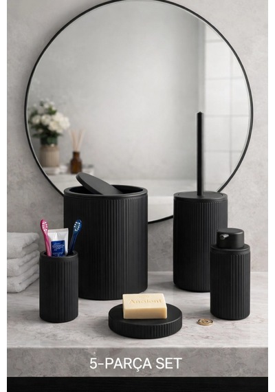 Çöp Kovası, Tuvalet Fırçası, Sabunluk 5 Parça Banyo Seti Çok Renkli