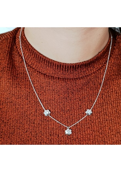 Oriental Kuyumculuk Jewellery Taşlı Papatya Cicek Gumus Kolye Gümüş