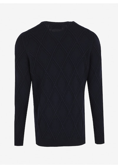 Alpha Studio Lacivert Erkek %100 Yün Slim Fit Kazak Au-7050c Crew Neck